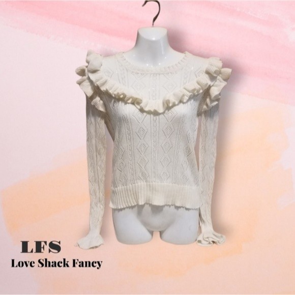 LoveShackFancy Cream Long Sleeve Top - Picture 1 of 9